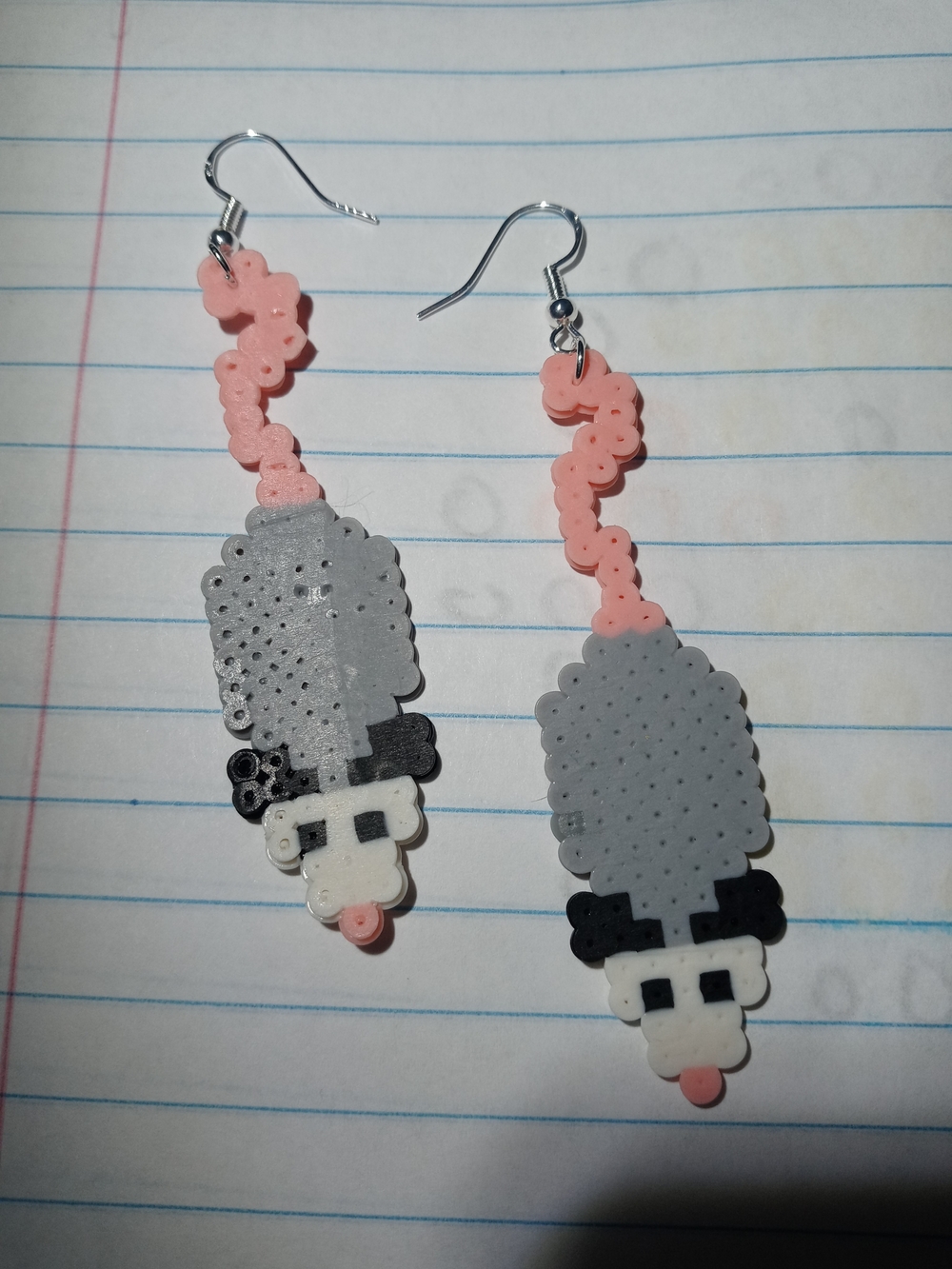 Pink and Gray Possum Bead Earrings
